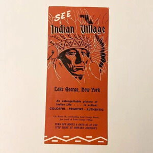 Vintage Indian Village Lake George New York Brochure Travel Guide  Map